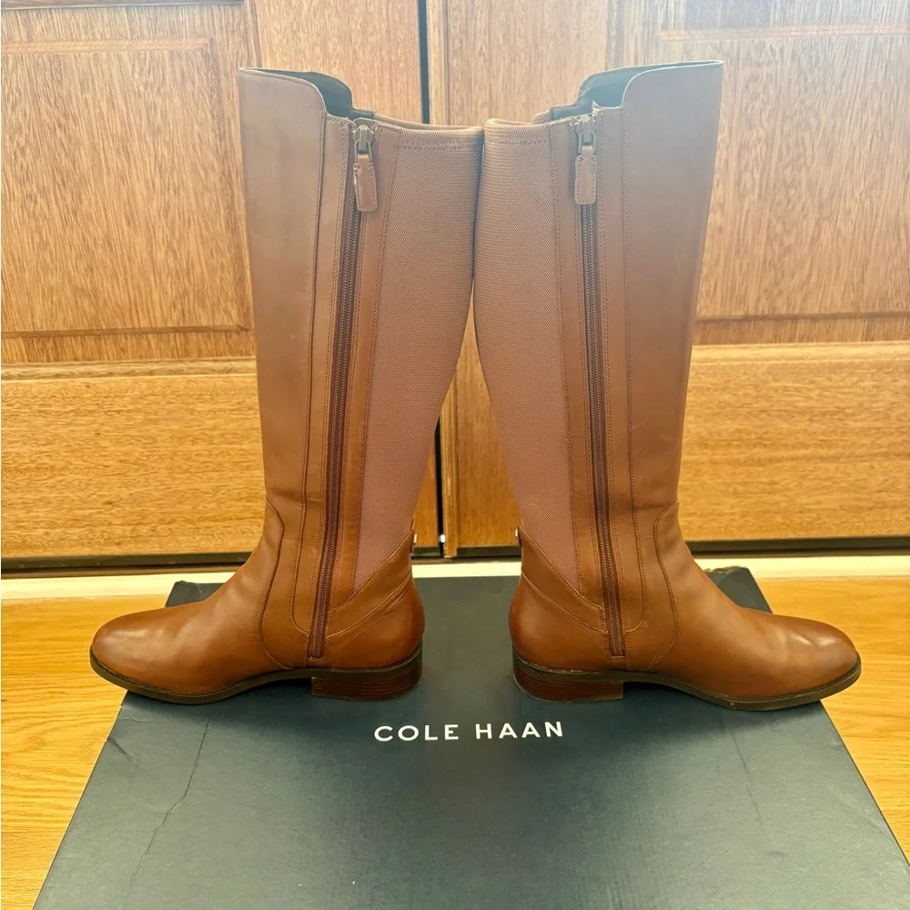 Cole Haan Brown Knee-High Leather Riding Boots - Picture 4 of 8